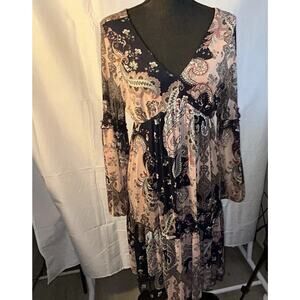 Elie & Emie Large V Neck Paisley & Floral Flowy Boho Dress Size 14